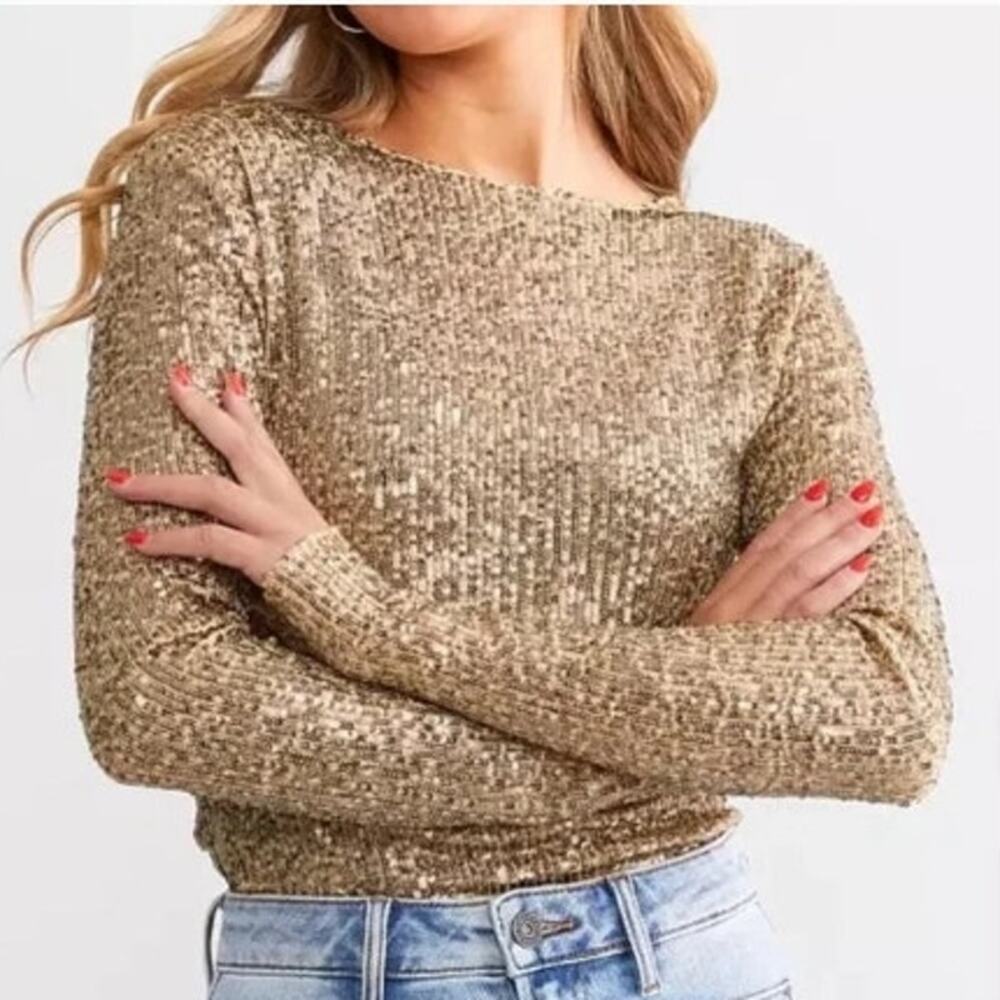 Free People Intimately Free‎ People Gold Sequin Long Sleeve Top